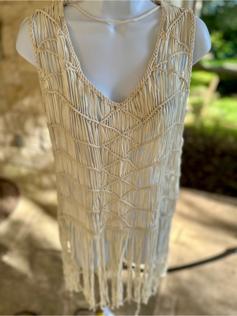 Zara Cream Macramé Fringe Tunic Top
